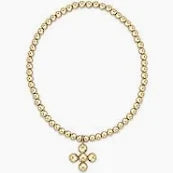 Classic Gold 3mm beaded bracelet Signature cross charm