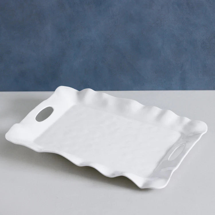 Vida Havana White Rectangular Tray with handles