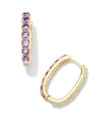 Chandler gold green lilac mix huggie hoop earrings