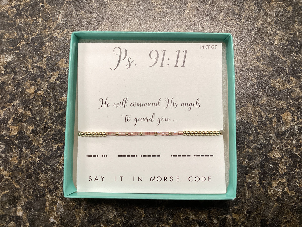 Psalms 91:11 Morse Code Beaded Bracelet