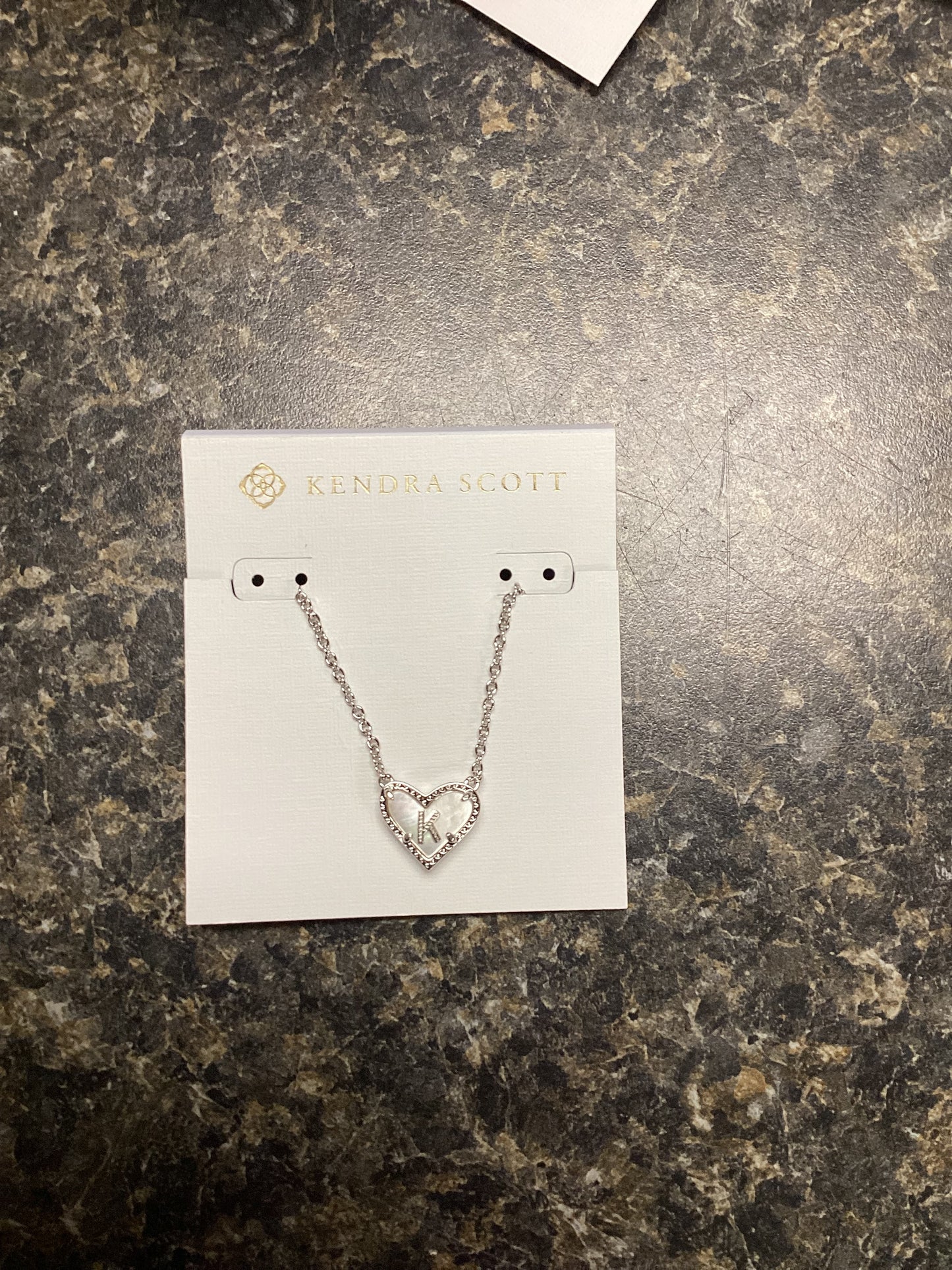 Heart Letter K Silver Ivory Necklace