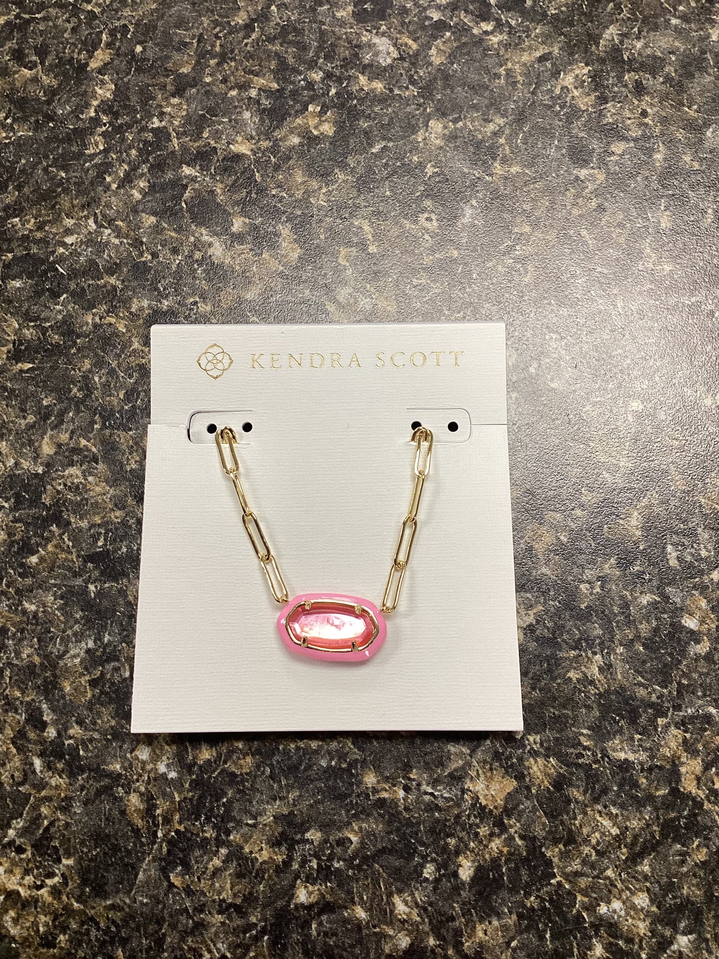 Elisa gold bright pink enamel paperclip necklace