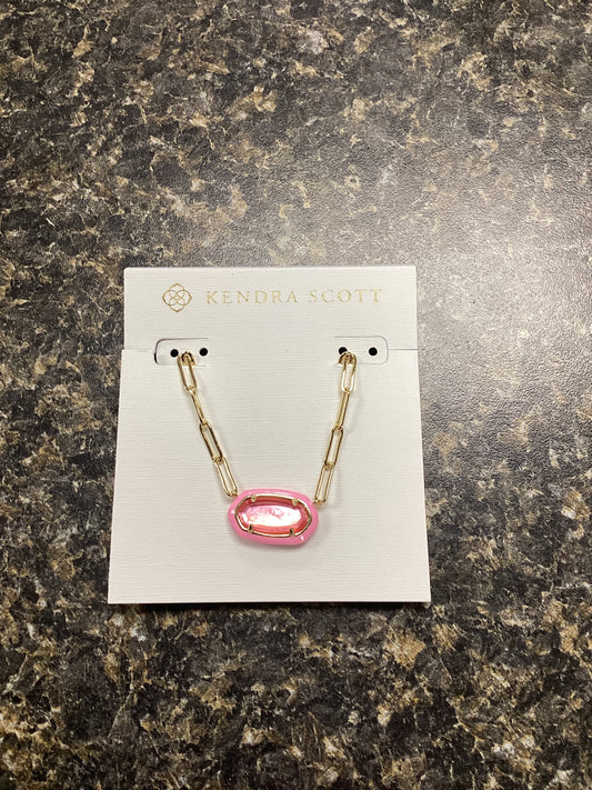 Elisa gold bright pink enamel paperclip necklace