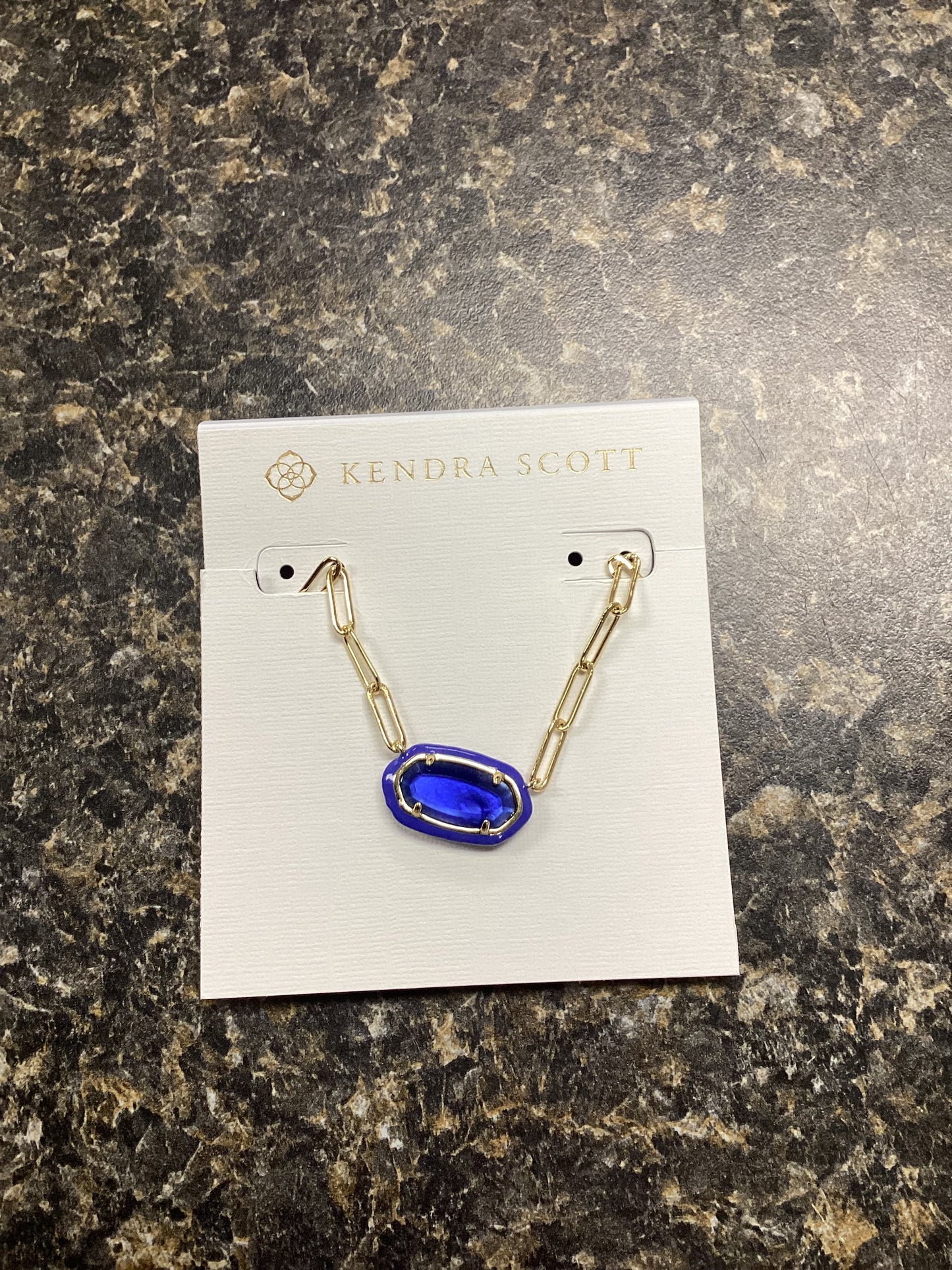 Elisa gold cobalt illusion enamel paperclip necklace