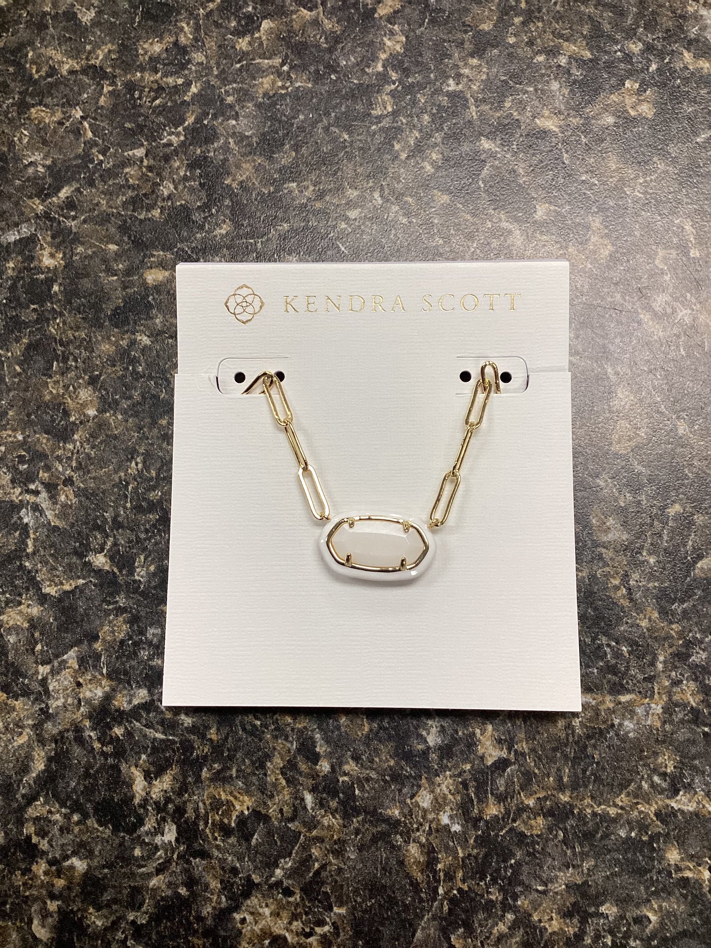 Elisa gold White Mop illusion enamel paperclip necklace