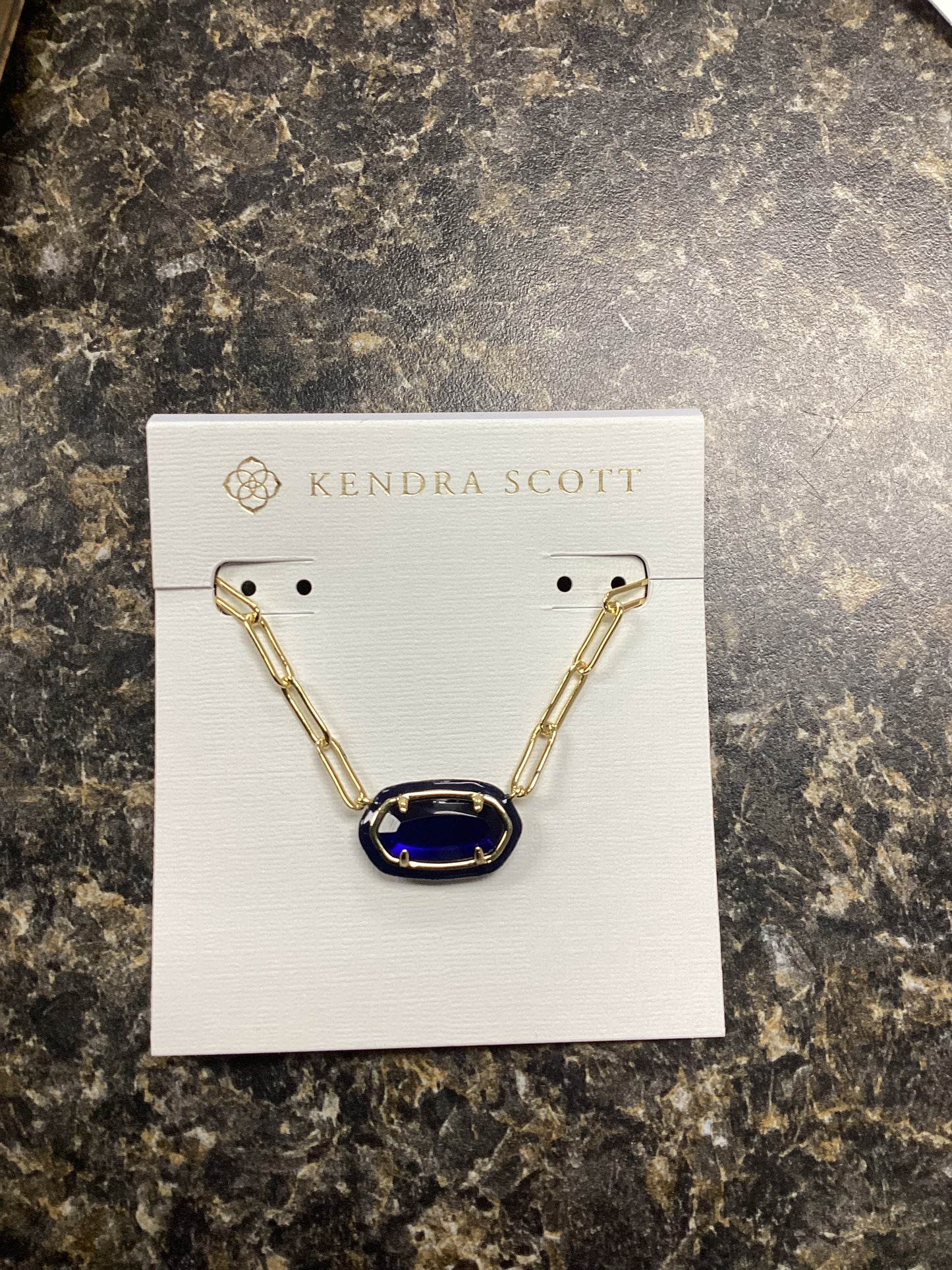 Elisa gold navy enamel paperclip necklace