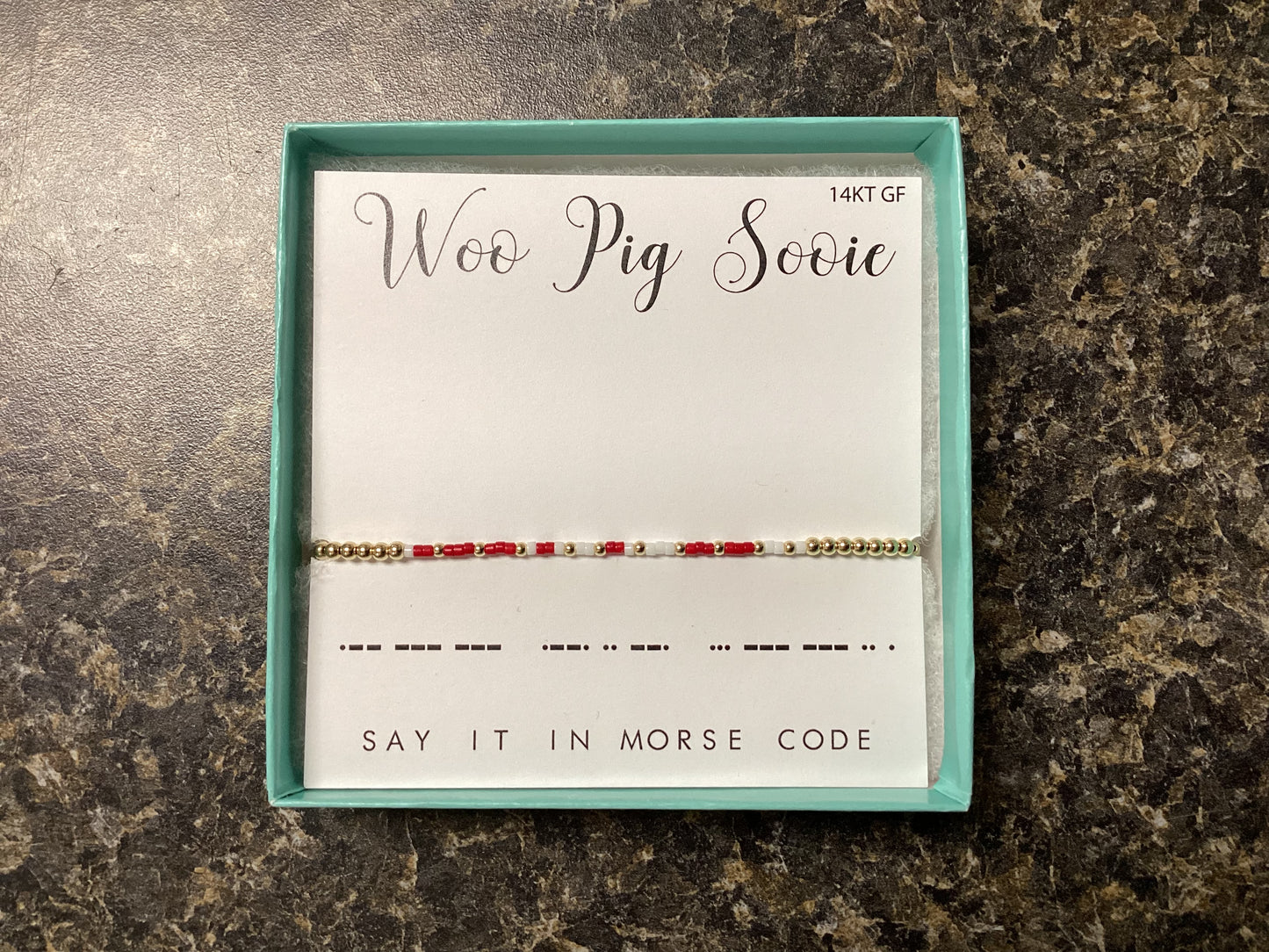 Woo Pig Sooie Morse Code Beaded Bracelet