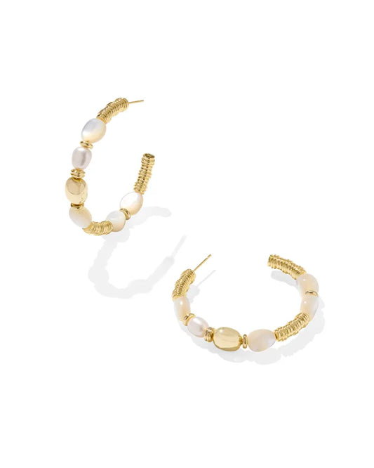 Melody gold beaded ivory hoop earrings