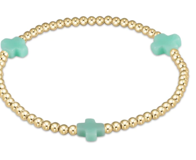 Signature Cross Gold Pattern 3mm Bead Bracelet- Mint