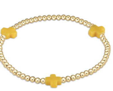 Signature Cross Gold Pattern 3mm Bead Bracelet- Canary