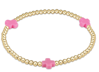 Signature cross Gold Pattern 3mm Bead Bracelet-Bright pink