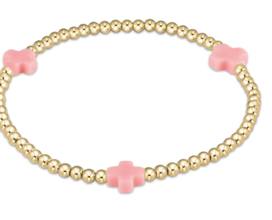 Signature Cross Gold Pattern 3mm Bead Bracelet-Pink