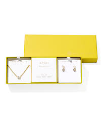 Cailin Birthstone Gift Set Gold White Cubic Zirconia Crystal April