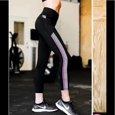 Leggings - Black with Rainbow Stripe - Medium