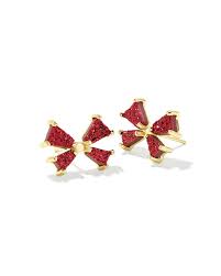 Blair Bow gold bright red drusy stud earrings