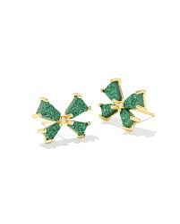 Blair Bow gold emerald drusy stud earrings