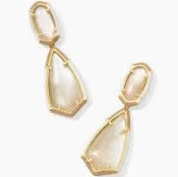 Camry gold pearl enamel framed drop earrings