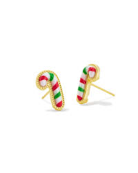 Candy Cane Stud Earrings Gold Red and Green Mix