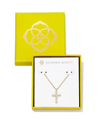 Cross gold crystal necklace in box