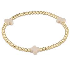 Cross Gold Off White 3mm beaded