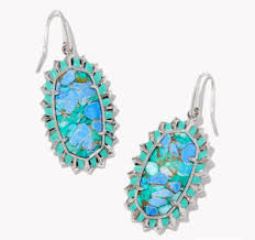 Dani silver burst frame aqua earrings