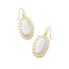 Dani gold burst frame white earrings