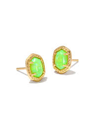 Daphne framed gold bright green opal stud earrings