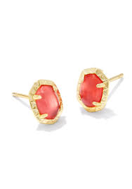 Daphne gold coral pink pearl stud earrings