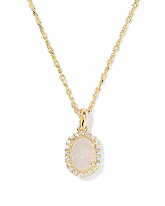 Daphne Crystal Frame Pendent Necklace Gold Iridescent Drusy
