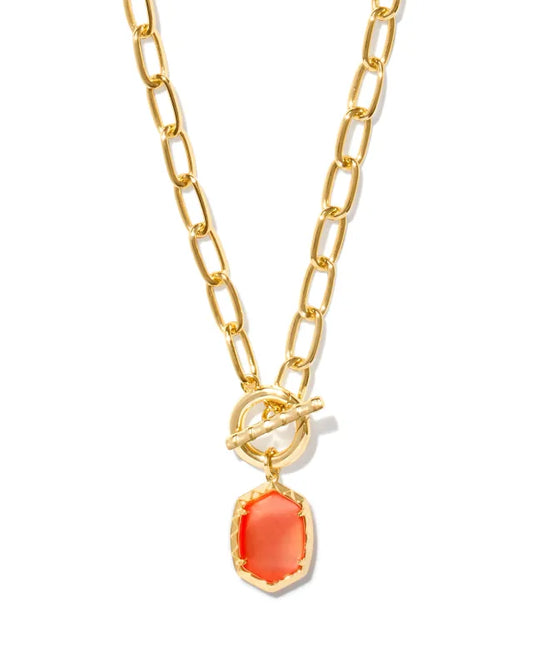 Daphne gold coral pink pearl chain link necklace