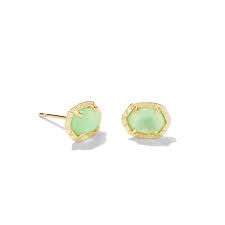 Daphne gold light green pearl stud earrings