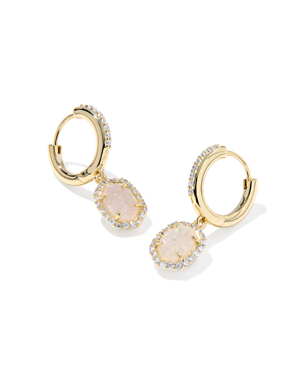 Daphne Crystal Frame Huggie Gold Iridescent Drusy