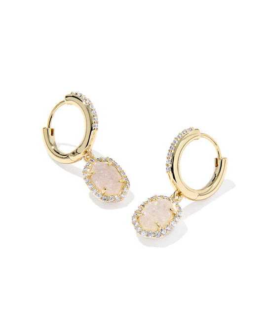 Daphne Crystal Frame Huggie Gold Iridescent Drusy