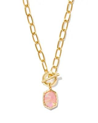 Daphne gold pink iridescent abalone chain link necklace