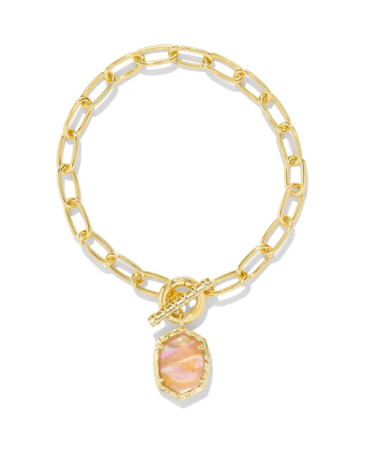 Daphne gold pink iridescent abalone link bracelet