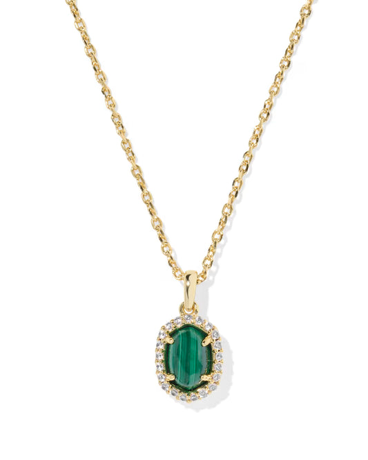 Daphne Crystal Frame Pendent Necklace Gold Green Malachite