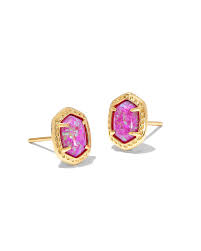 Daphne framed gold magenta opal stud earrings