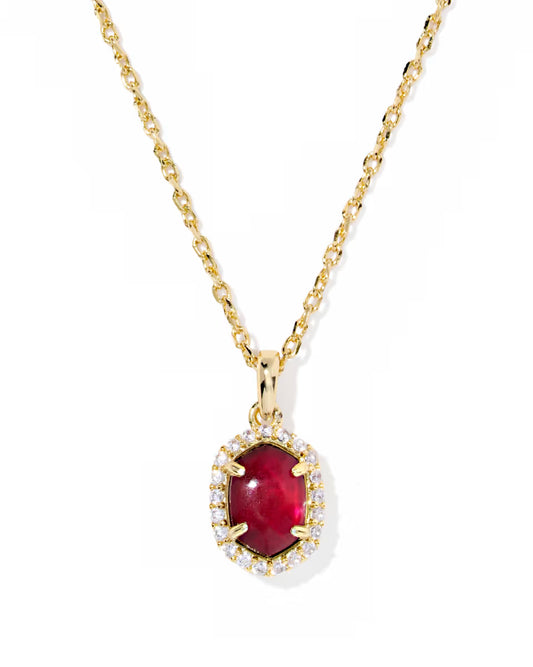 Daphne Crystal Frame Pendent Necklace Gold Dark Burgundy Illusion
