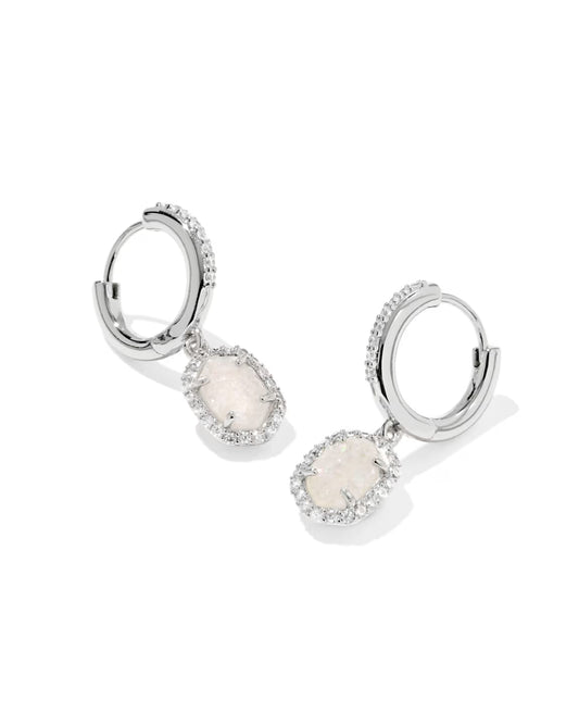 Daphne Crystal Frame Huggie Silver Iridescent Drusy