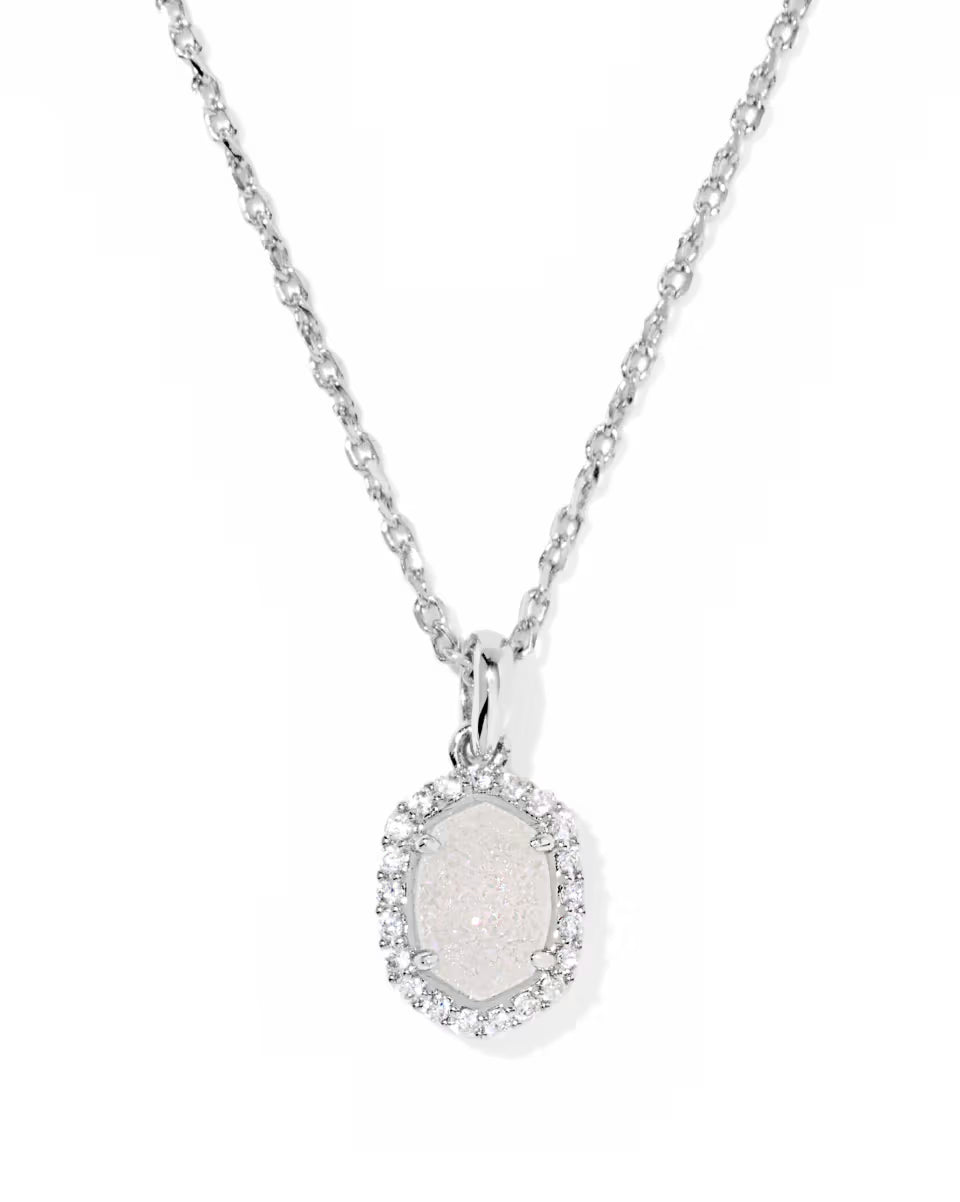 Daphne Crystal Frame Pendent Necklace Silver Iridescent Drusy