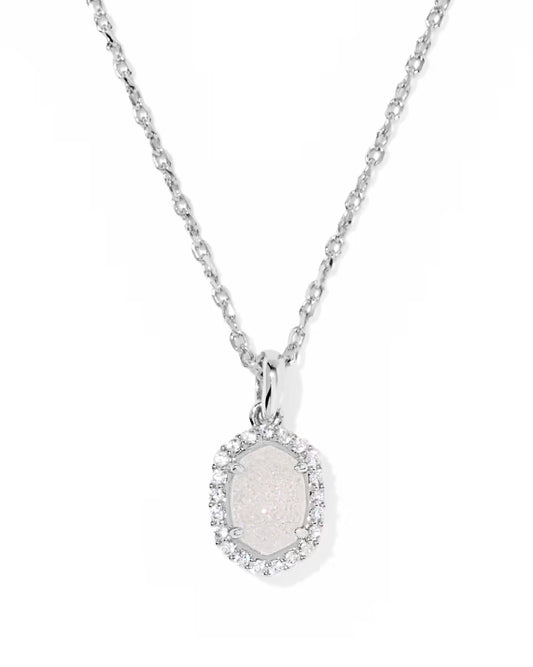 Daphne Crystal Frame Pendent Necklace Silver Iridescent Drusy