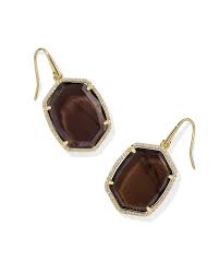 Daphne Pave Frm Drop Earrings Gold Smoky Quartz