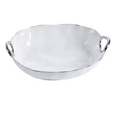 White silver trim oval server b