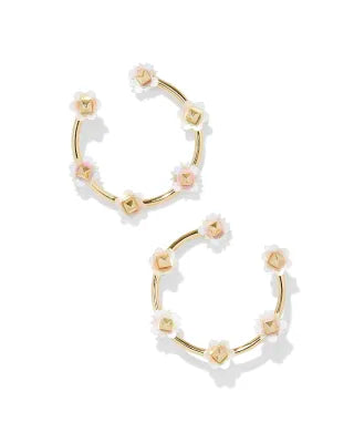 Deliah gold iridescent white mix open frame hoop earrings