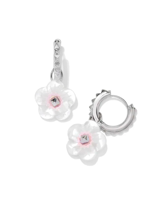 Deliah silver iridescent pink mix huggie hoop earrings