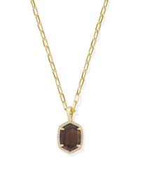 Daphne gold pave framed smoky quartz necklace