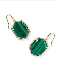 Daphne Pave Frm Drop Earrings Gold Green Malachite