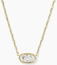 Elisa Luxe Pendent Necklace Gold White Crystal