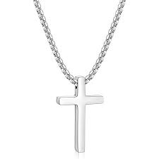 Cross necklace, stainless steel, medium smooth
