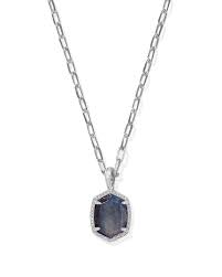 Daphne silver pave framed navy tigers eye necklace